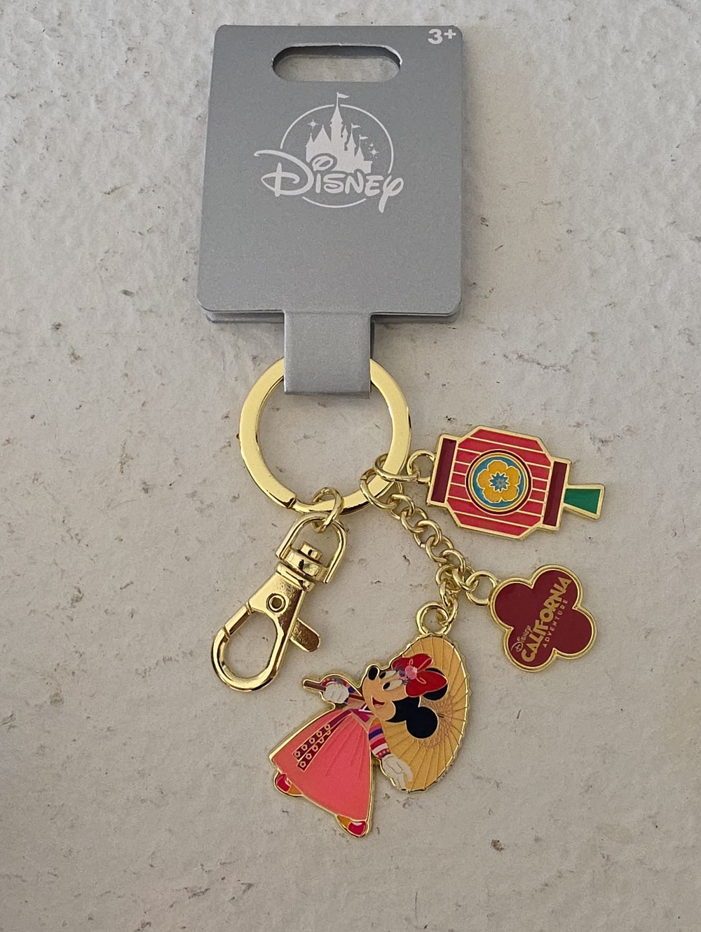 Disney Minnie Mouse Gold Red Enamel Keychain Charm with Multicolor Accents